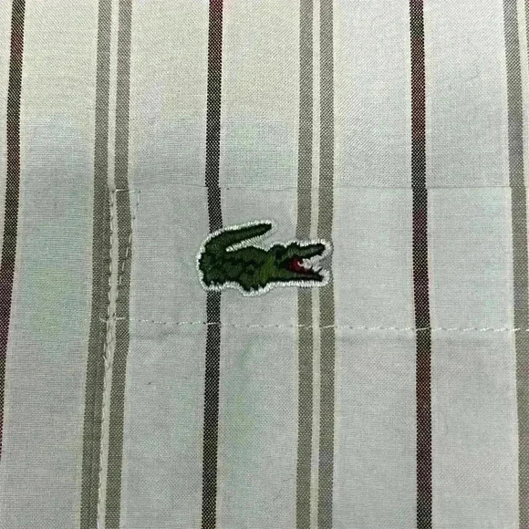 Lacoste Men's Brown Striped Long Sleeve Button-Up Shirt Size 40 - Picture 2 of 8